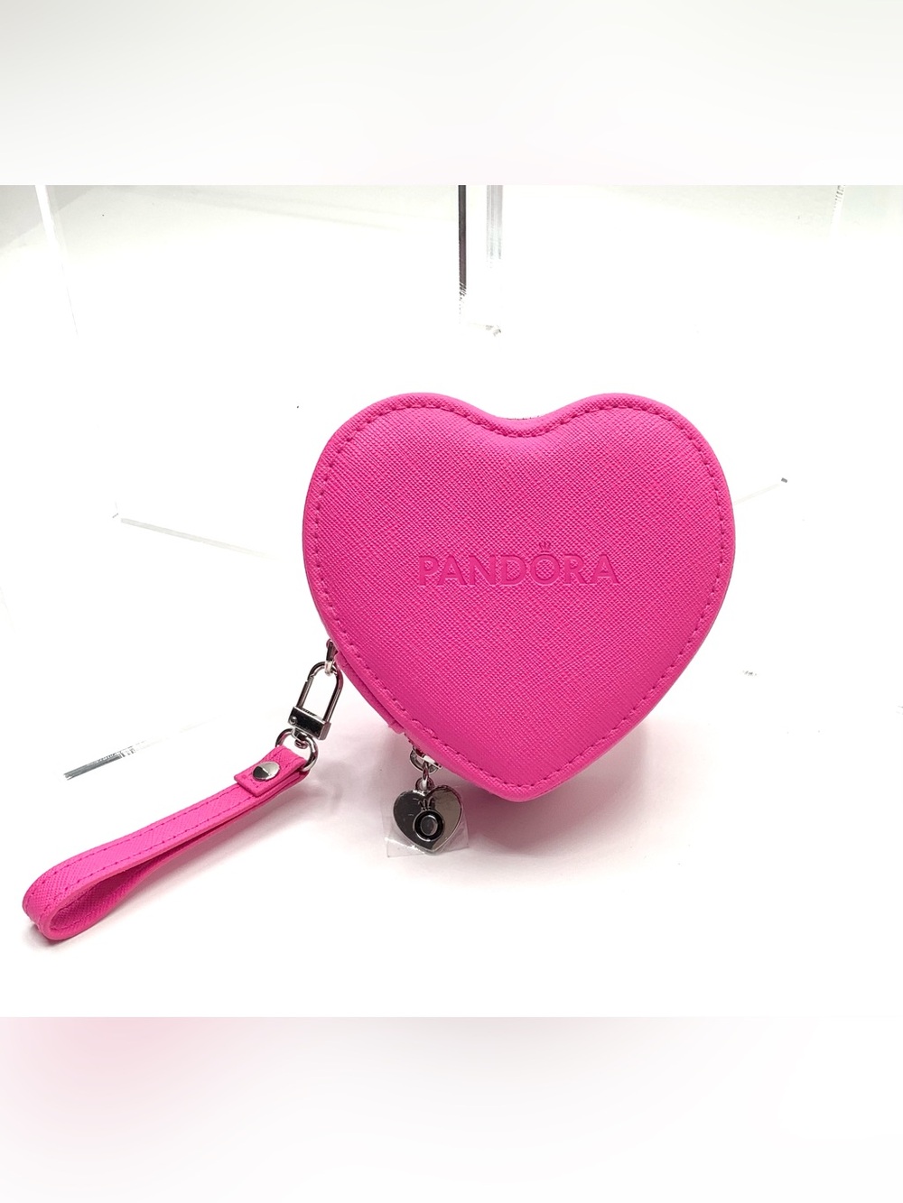 Pandora Heart Shaped Jewelry Box in Bright Pink with Wristlet & Pouch - NIB